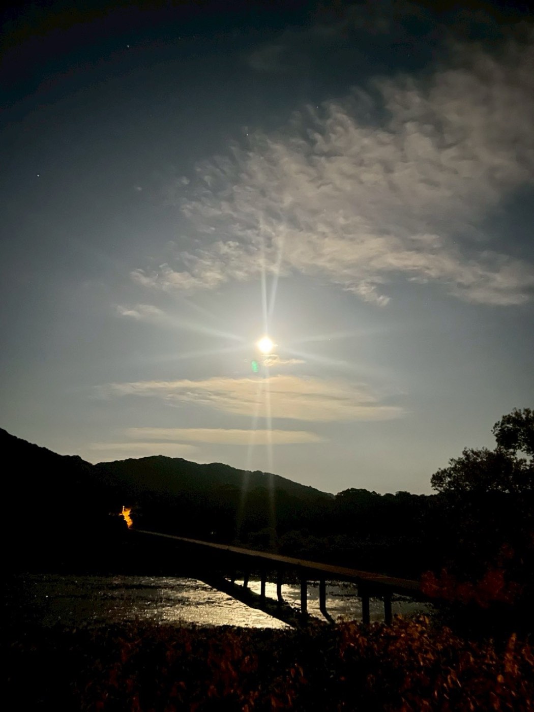 月明かりに浮かぶ佐田の沈下橋